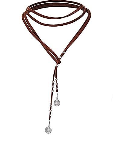 Kercisbeauty Boho Brown Wrap Velvet Choker Long Chain Tassels Necklace for Women (Brown)