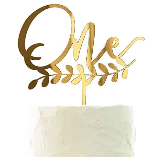 Gold Shiny 1st Birthday Topper Acrylic Number One Smash Cake Topper Decoration For Baby Shower Photo Booth Props First Birthday and Anniversary Party Decorations in Elegant Leaves Style