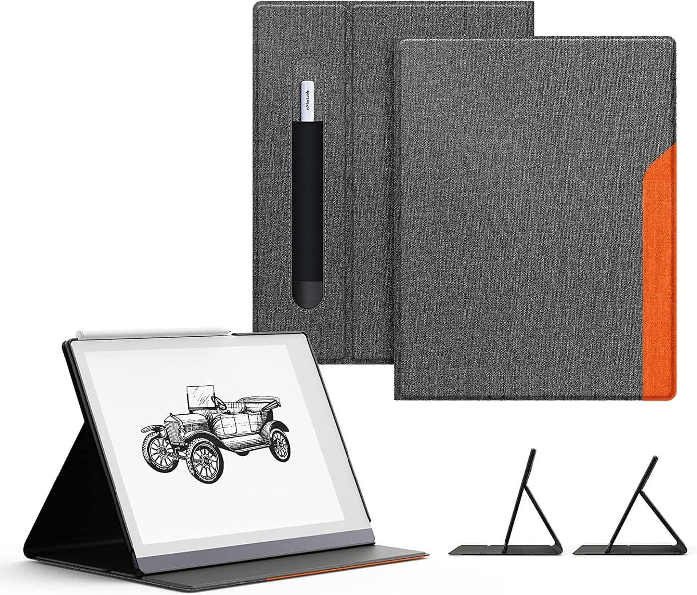 Ayotu Case for Remarkable 2 Paper Tablet 10.3" 2020 Released, Fabric Folio Cover with Pen Pocket, Stable Stand Design, Gray & Orange (Exclusive Templates Provided)