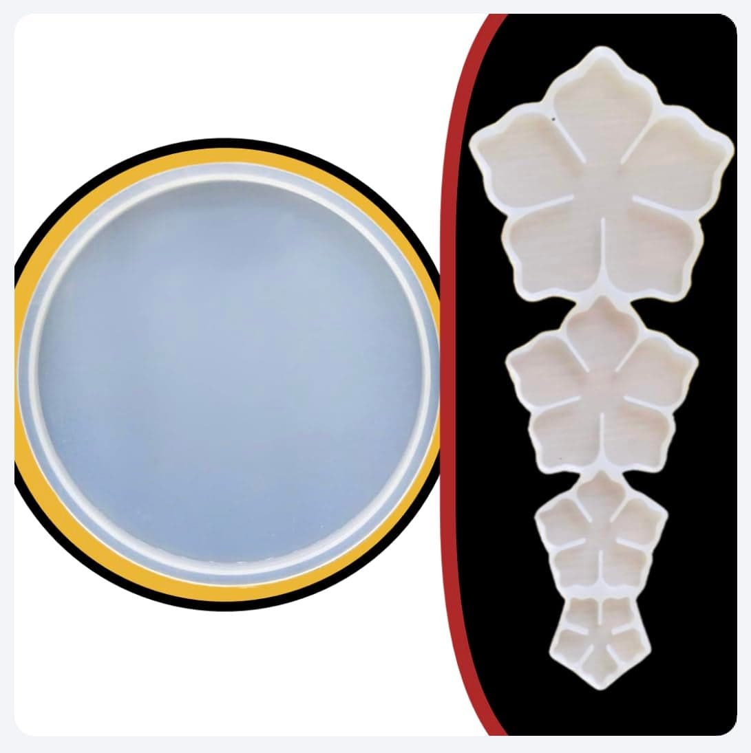 Combo Offer 1Pack 3D Flower Mold 10x4 inch 1Pack 8inch Round Pooja Thali Mold Silicone Resin Art Molds Made in India