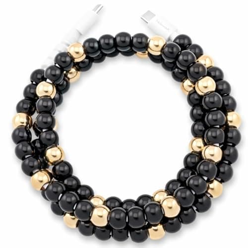 MyfavoriteK Elegant Beaded Phone Charger USB Cable Cute USB-C Charging Cable Colorful 3.3ft Cord for iPhone Smartphones (USB-C to USB-C, Black & Gold)