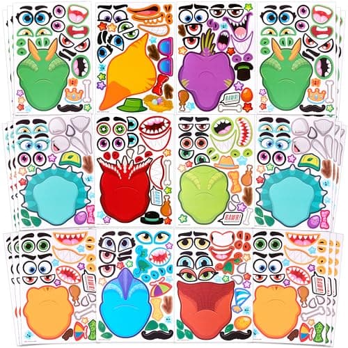 JOYIN 36PCS 98x67 Make a face Stickers for Kids Make Your Own Dinosaur Stickers Animal Party Favors Kids Crafts Goodie Bags Stuffers Classroom Rewards