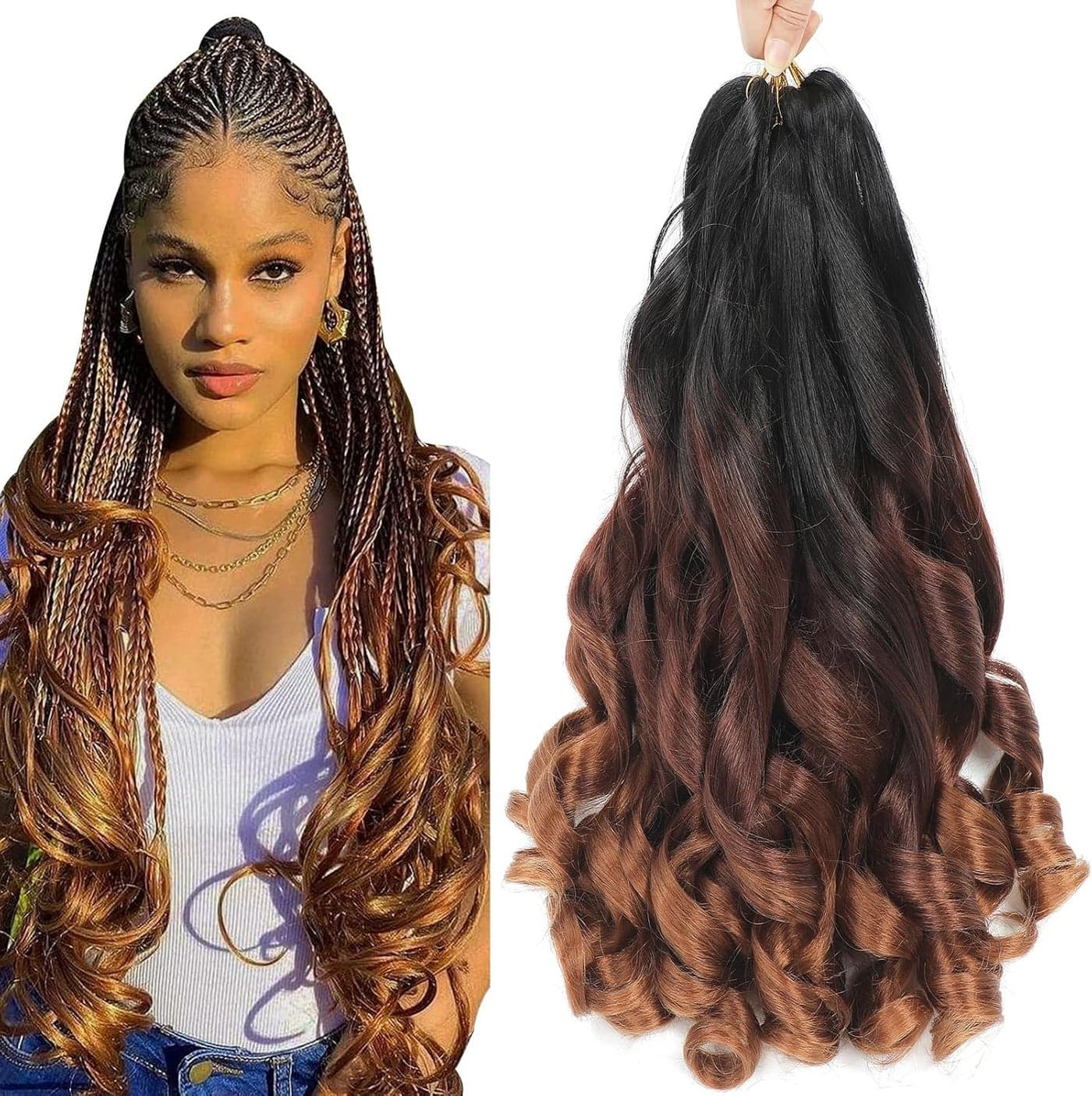 7 Packs French Curl Braiding Hair 22 Inch Curly Braiding Hair 1B3330 French Curls Braiding Hair Extensions for Black Women 22 Inch7Packs 1B3330