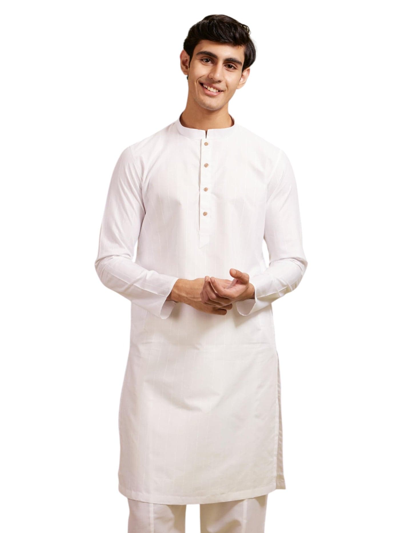 DIWAS BY MANYAVAR Men's Cotton Blend Self Design Kurta (White,M)