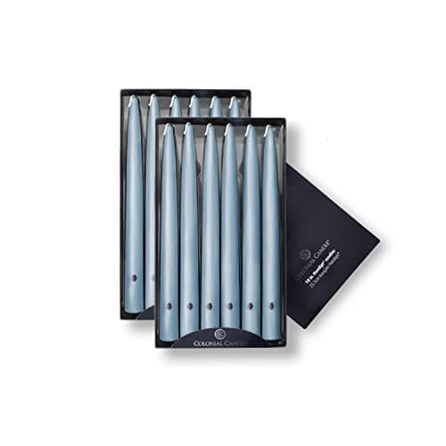 Colonial Candle Unscented Taper Candle, Handipt Collection, Coastal Blue, 10 in, Pack of 12 - Up to 8 Hours Burn