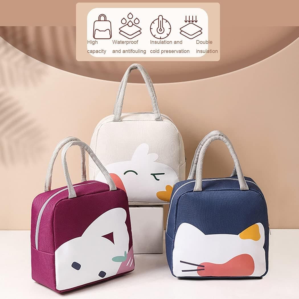 Cute Insulated Lunch Bags for Women, Fashion Cartoon Thermal Refrigerated Waterproof Lunch Organizer Bags, Lunch Tote Bags Lunch Box Containers for Adult Kids Girls Boys School Travel, Blue