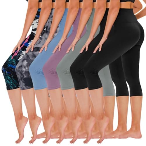TNNZEET 7 Pack Capri Leggings for Women High Waisted Soft Black Workout Yoga Pants