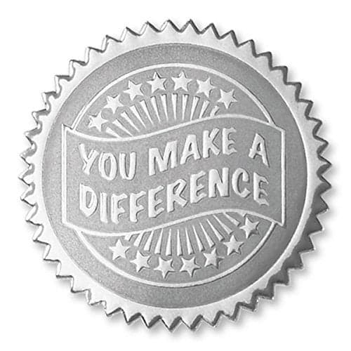 PaperDirect Deluxe Embossed You Make a Difference Silver Foil Certificate Seal, 2 Inch, Self Adhesive, 100 Count, Embossed Seals for Certificates, Achievement Award Stickers for School, Work, Diploma