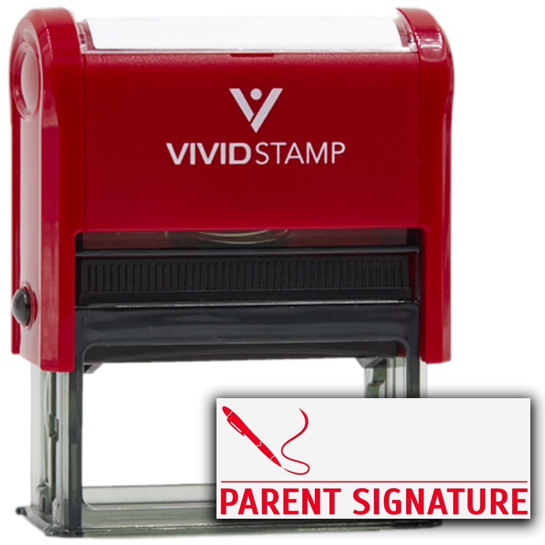 Parent Signature Teacher Self Inking Rubber Stamp Red Ink Large
