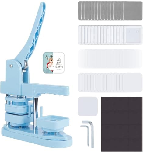 Happizza Magnet Button Maker Machine 50mm/1.97 in, Square Photo Magnet Maker Machine, DIY Fridge Badges Magnet Making Kit with 100 Sets Square Button Maker Supplies, Ideal for School, Parties, Events