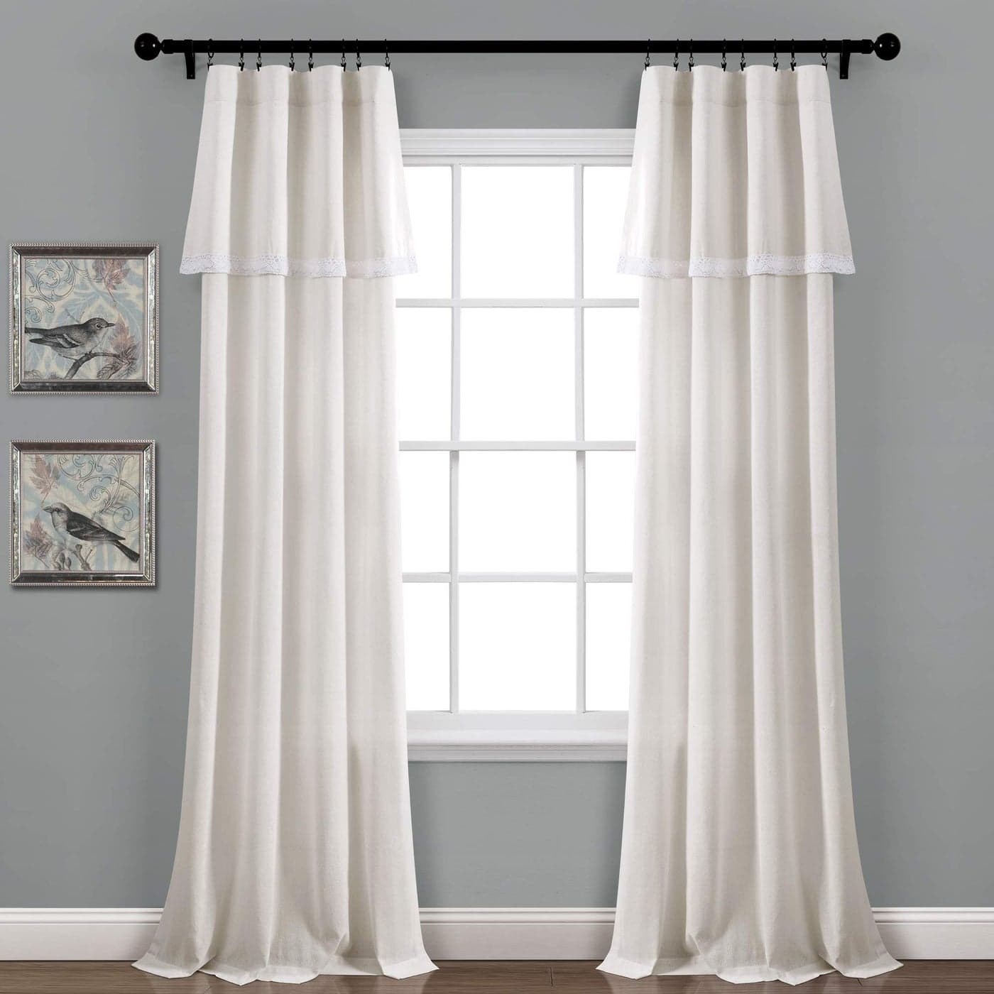 Lush Decor Lace Window Curtain Panel Pair 84 x 38 Light Linen