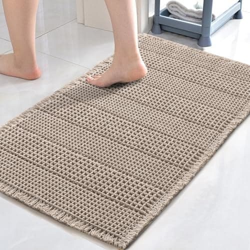 HVERSAILTEX Upgraded Waffle Bath Mat Super Absorbent Bathroom Mats Non Slip Bath Rugs for Bath Floor Machine Washable Dry Fast Bathroom Rugs for Beside Tub 17 x 24 Irish Cream