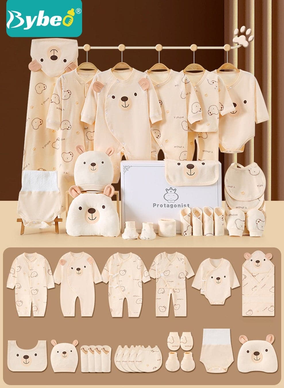 25PCS Newborn Baby Gift Set, Newborn Layette Gift Set for Boys and Girls, Babies Essential Clothes Accessories with Baby Blanket, 100% Premium Cotton, for Spring Summer Autumn Winter