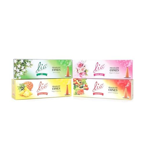 Cycle Pure Lia Incense Cones Combo Pack of 4 Fragrances (256N, 64 Cones per Pack) | Floral, Fruity|Long Lasting Dhoop Cones for Pooja, Meditation, Positive Vibes, Freshness, Relaxation
