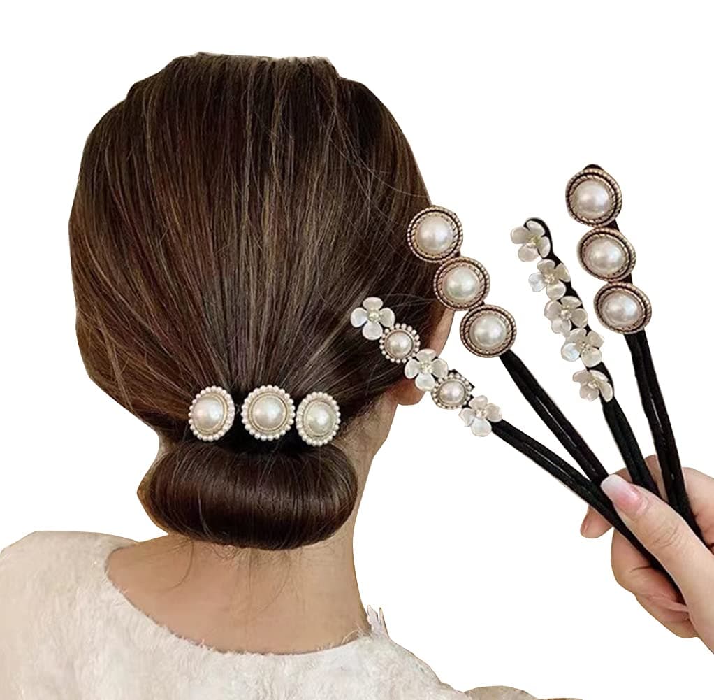 4Pcs Magic Hair Bun Makers with Peal and Flower Foam Sponge Shapers Donut Holders for Hair Twist Curl and Styling Accessories for Women and Girls