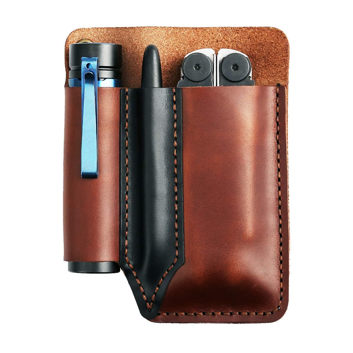 EASYANT Leather Men Pocket Organizer Leather EDC Tool Pouch Sheath Handmade Multitool Accessories BrownPlus