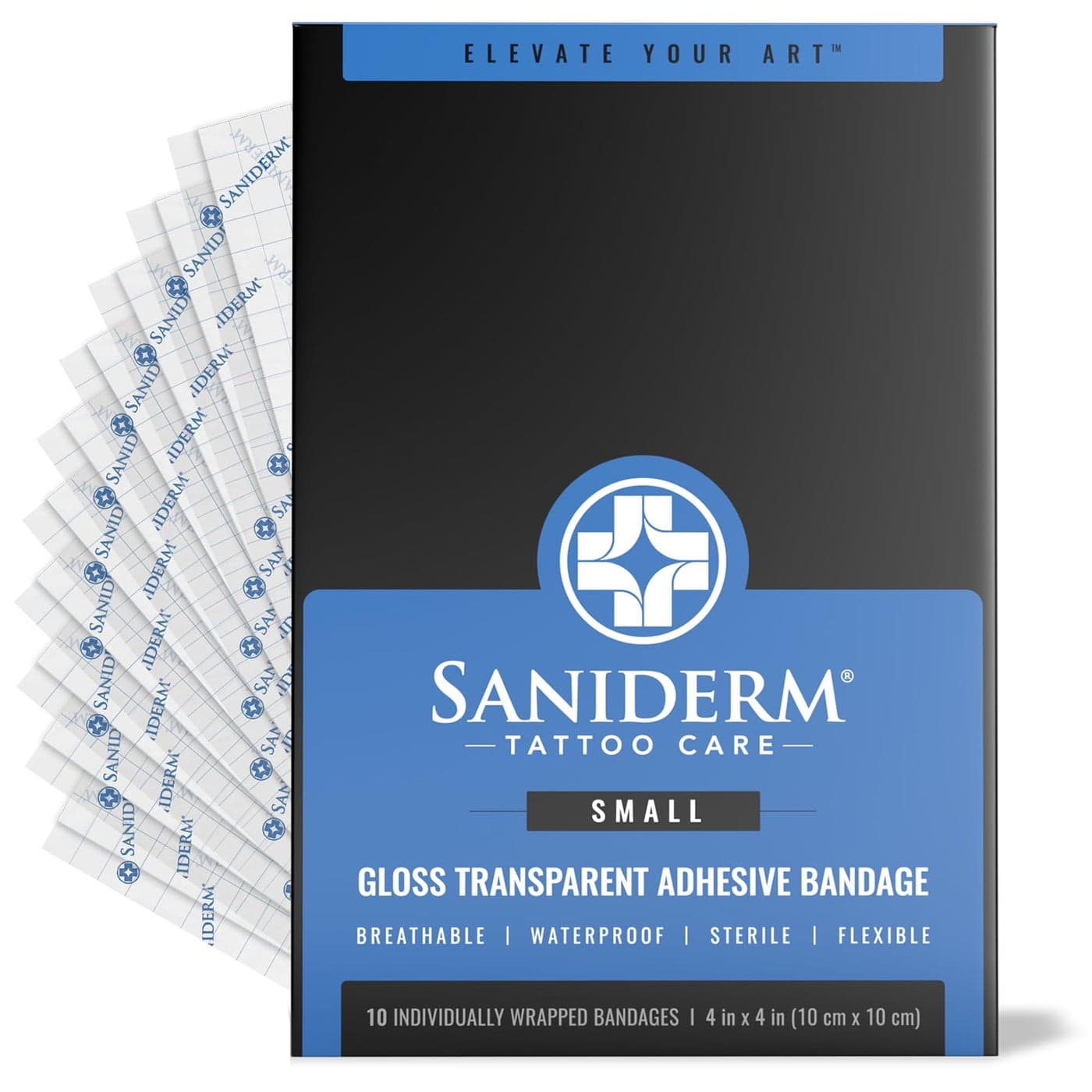 Saniderm Tattoo Aftercare Bandage 10 Sheets Small Pack 4 in x 4 in Convenient Faster Tattoo Healing and Protection Sterile Waterproof and LatexFree