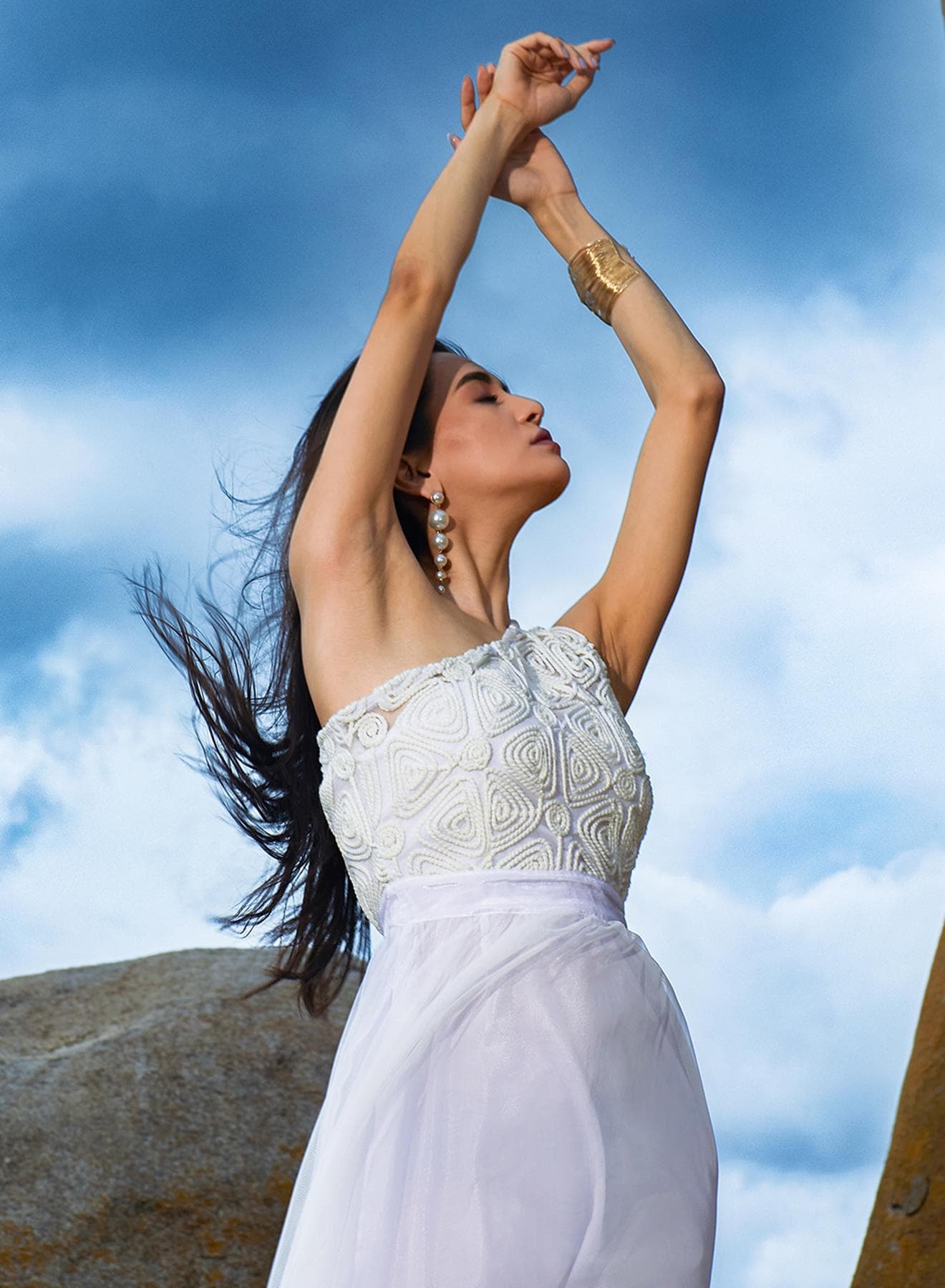 Women's Powder White Coil Maxi Dress