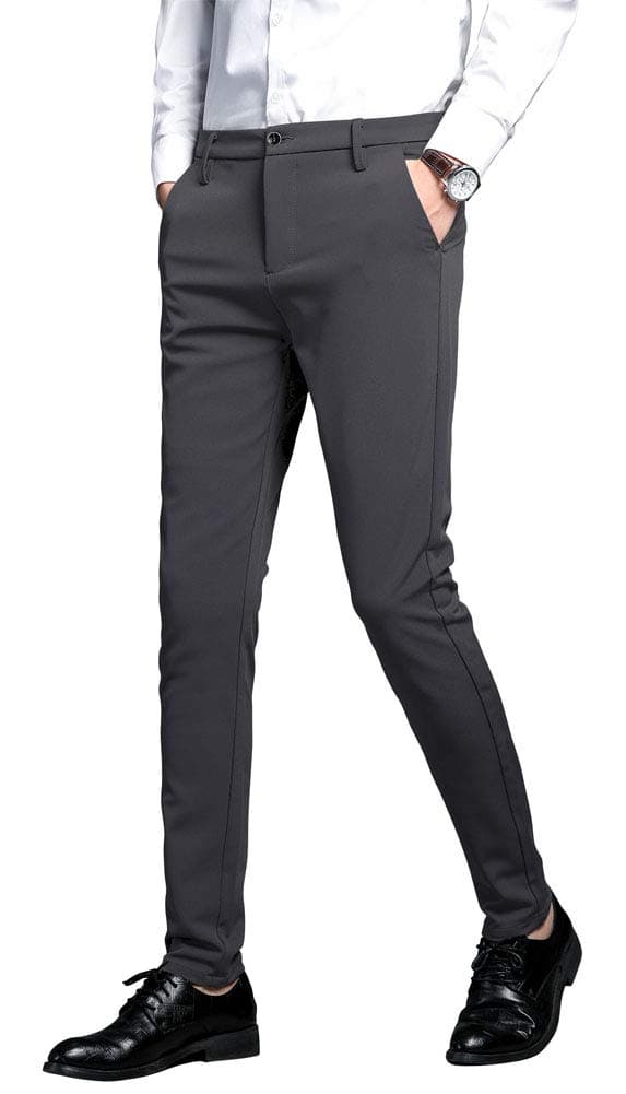 Plaid&Plain Men's Stretch Dress Pants Slim Fit Skinny Suit Pants 7101 Charcoal 36W32L