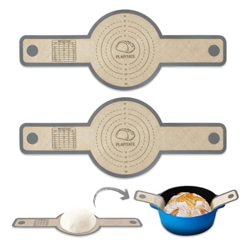 PLAPITATE Silicone Bread Sling for Dutch Oven Liners Non Stick 2 PCS Easy Clean Reusable Silicone Bread Baking Mat with Long Handles Easy to Transfer Sourdough Bread Round