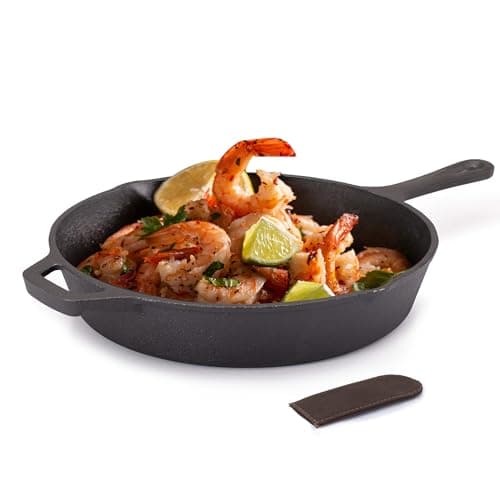 AGARO Royal Pre Seasoned Cast Iron Deep Round Fry Pan, 26cm Diameter, 1.8L, No Chemical Coating, Rigid Handles, Fast Heating, Heavy Weight, Gas Oven & Induction Compatible, Frying, Deep Frying, Black