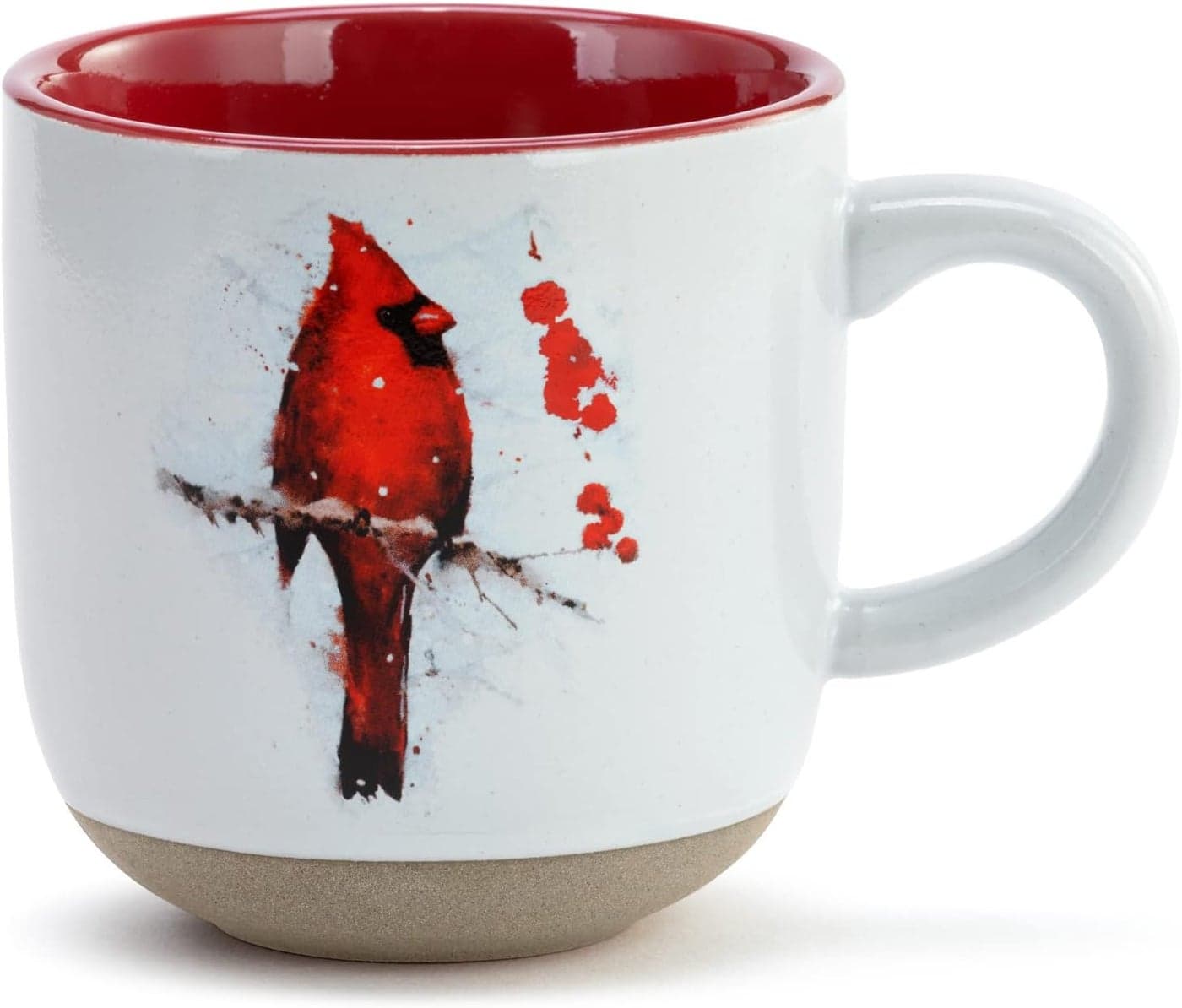 DEMDACO Cardinal Holly Watercolor Red and White 12 ounce Stoneware Boxed Christmas Coffee Cup Mug with Card