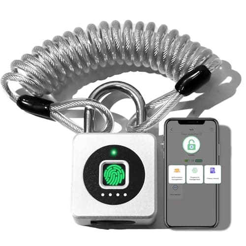 Pothunder Fingerprint Padlock, Fingerprint Lock with APP, Padlock with Steel Cable Keyless Biometric, Waterproof Suitable for Gym, Locker, Helmet, Gate, Fence, Luggage