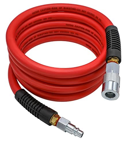 YOTOO Air Hose 1/2 in. x 10 ft, 300 PSI Hybrid Lead-in Air Compressor Hose, Heavy Duty, Lightweight, Kink Resistant, All-Weather Flexibility with 3/8" Industrial Air Fittings and Bend Restrictors, Red