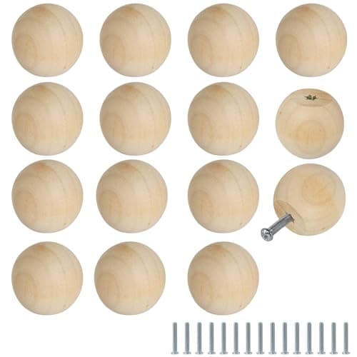 FoDau770 30pcs Unfinished Wood Knobs, Round Ball Cabinet Knobs Vintage Drawer Pulls, Natural Wooden Cabinet Hardware for Furniture Drawer Dresser Wardrobe Cupboard - 1-1/4" Diameter