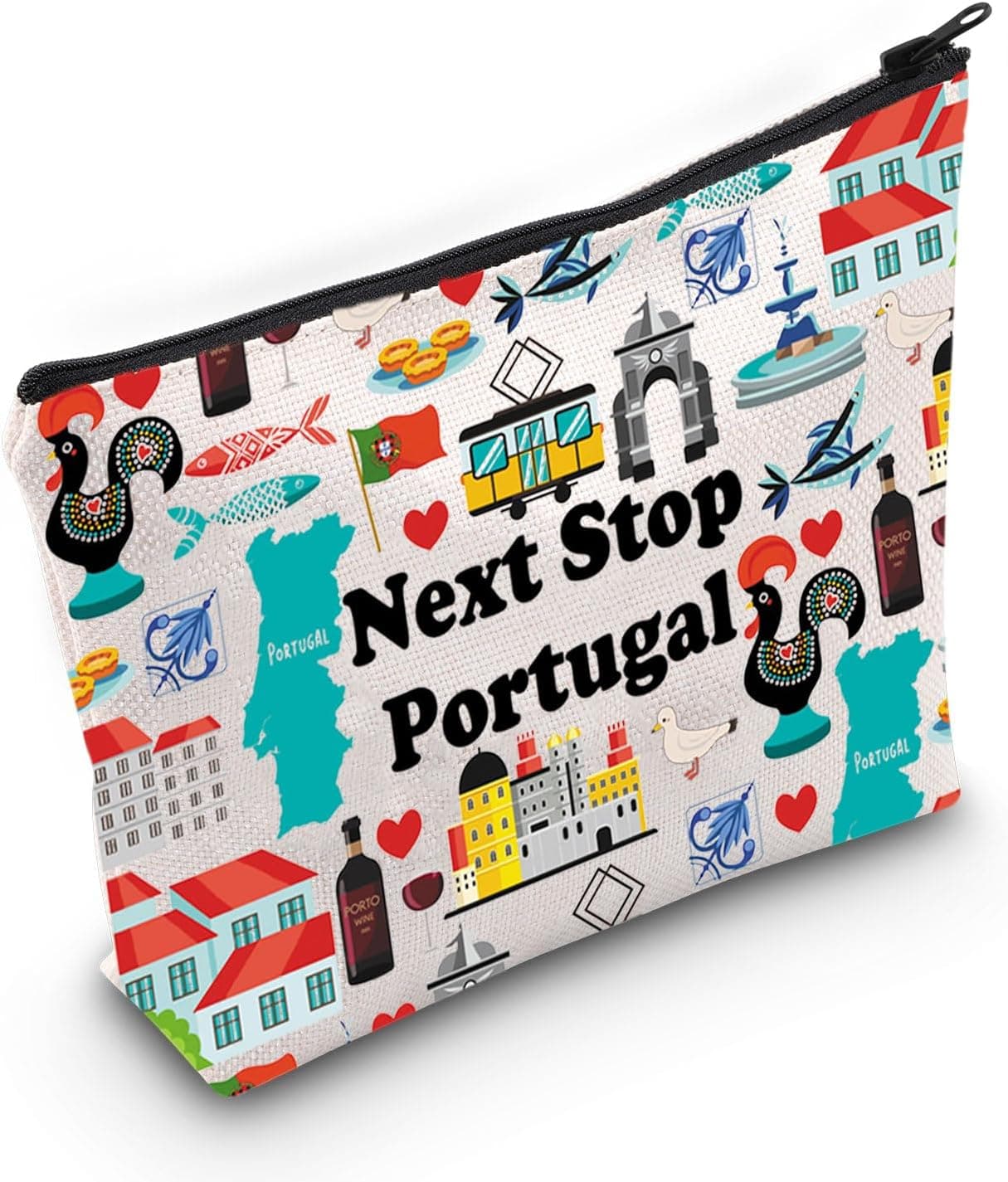 JXGZSO Portugal Travel Gift Next Stop Portugal Cosmetic Zipper Bag Portugal Travel Pouch Portugal Vacation Makeup Bag