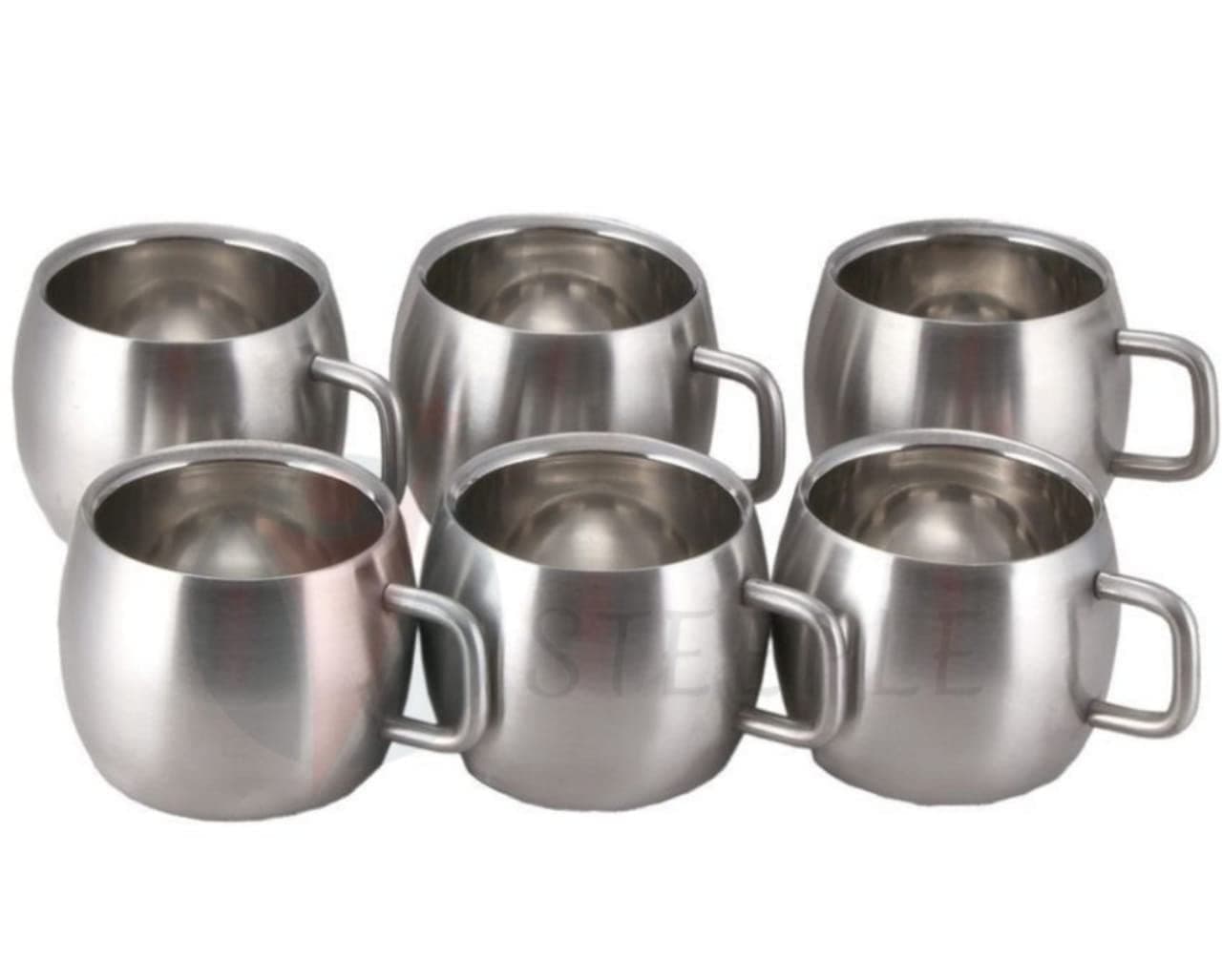 STEEPLE Stainless Steel Tea Cups Set of 6 Coffee Mug Apple Shape Chai Set Steel Double Wall Pack of 6 Silver