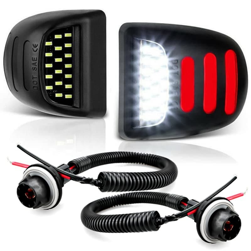 D-Lumina LED License Plate Lights Tag Lamp Red Neon Tube with Socket Wiring Harness for Chevy Silverado GMC Sierra 1500 2500 3500 Suburban Tahoe Cadillac Escalade EXT Yukon XL, 6000K White, Pack of 2