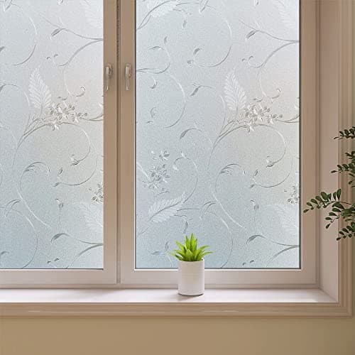 Frosted Privacy Glass Window Film, Vinyl Decorative Window Decals, Static Clings No-Glue Removable Window Film for Home Bathroom Living Room (17.5 x 78.7 inch)