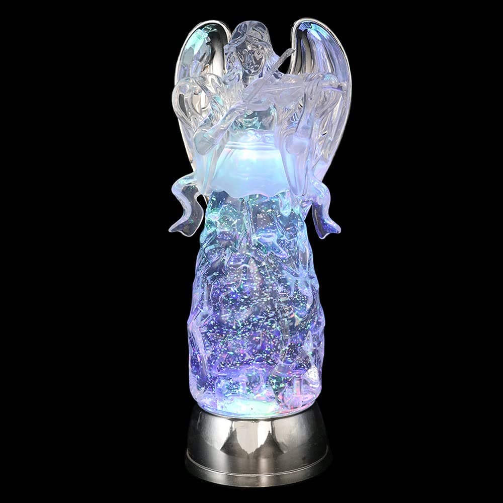 Eldnacele TriColor Lighted Swirl Glittering Angels Battery Operated LED Clear Angel Decorative Light Acrylic Guardian Angel with 6 Hour Timer for Christmas Violinist