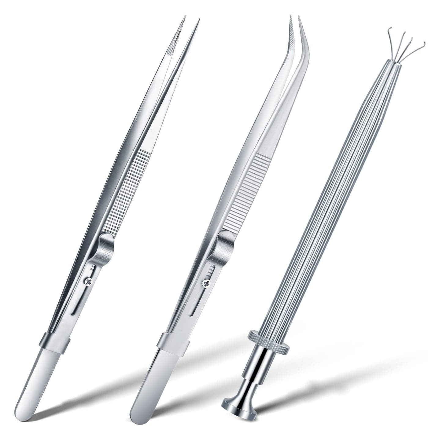 Honoson 3 Pack Diamond Tweezers Gem Stone Jewelry Locking Tweezers Stainless Steel Diamond Claw Holder Beads Ball Grabber Jewelers Pick up Tool Tongs for Jewelry MakingClaw and Tweezers