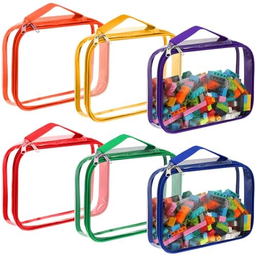 Sanwuta 6 Packs Toy Storage Bags PVC Organizing Case Bags with Zipper Waterproof Toy Container for Board Games Building Blocks Puzzles Small Toys and Kids BooksSmallBright Color