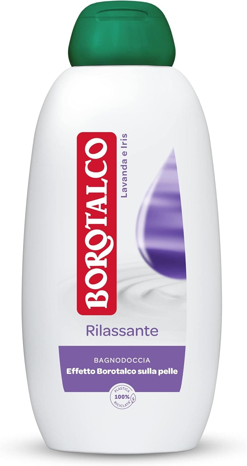 Borotalco Relaxing Shower Bath for Lavender and Iris Body Foam Relaxing Formula Relaxation Borotalk Effect on Skin Dermatologically Tested 600ml Bottle