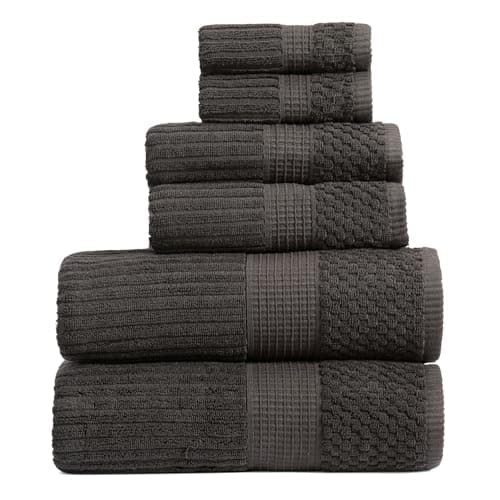 Springtree Home 100% Cotton Bath Towel Set | 6 Piece Set | Absorbent & Quick-Dry Bath Towels | Textured and Durable Cotton | Krista Collection - Black Ink