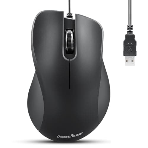 Perixx PERIMICE221U Wired Ergonomic USB Mouse 49 Ft Cable Optical 1000 DPI Design Black