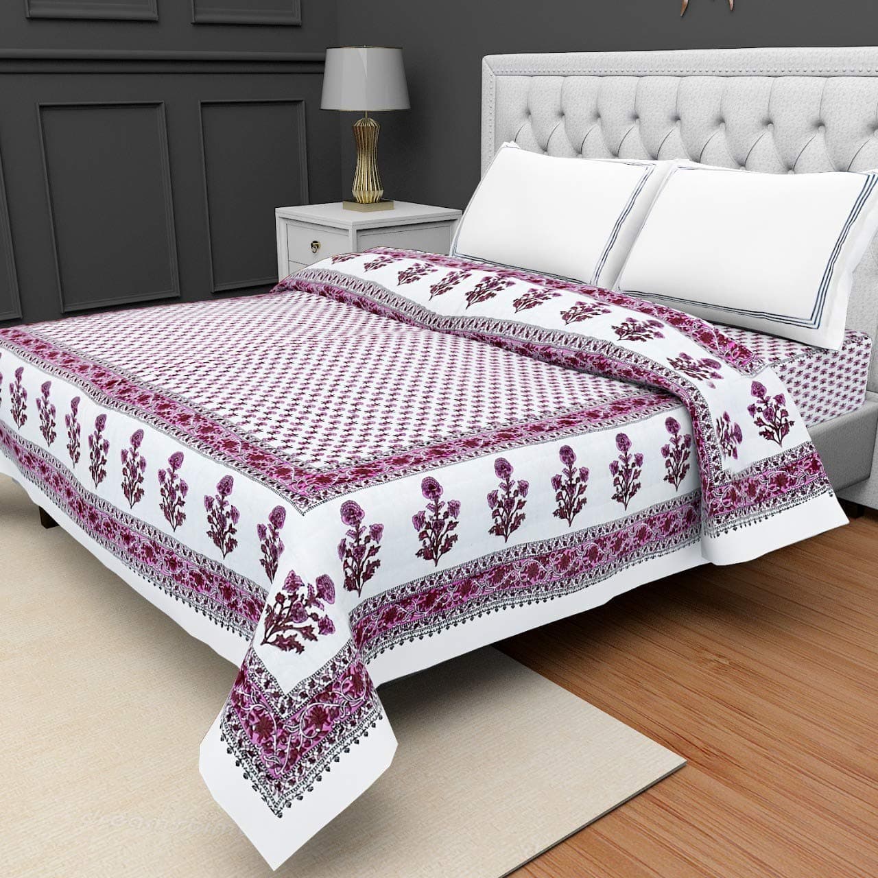 SVT Traditional Famous Rajasthani Print Jaipuri Beautiful Floral Print in White Pink Jaipuri RajaiRazaiQuilt SingleSingle Bed QuiltComforterAC QuiltAC Comforter