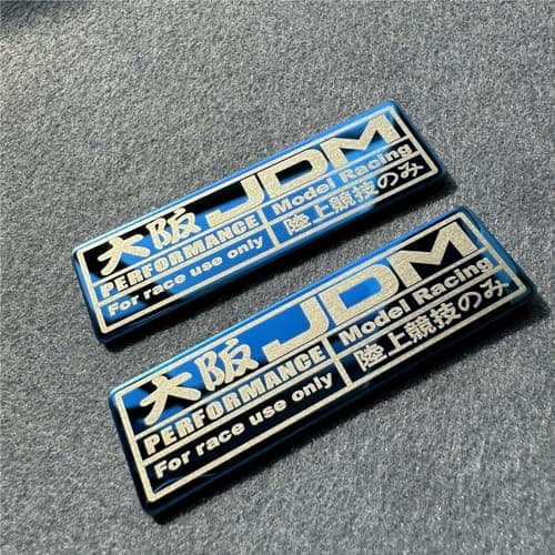 2X Car Sticker for JDM Osaka Performance Model Racing Use Only Decal Stainless Steel Tape Auto Interior Decoration Steering Wheel Tape Blue 70x20mm