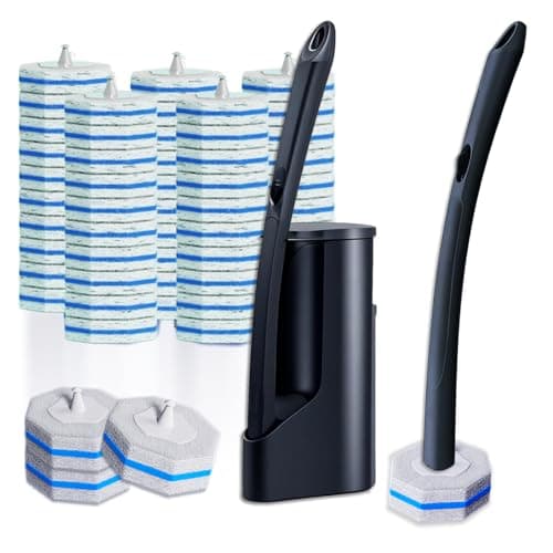 Disposable Toilet Brush with 50 Wand Cleaner Refills Pads,Wall Mounted Toilet Bowl Holder Set,Toilet Cleaning System Starter Kit,Bathroom Cleaning System for Sink Bathtub Wash Basin