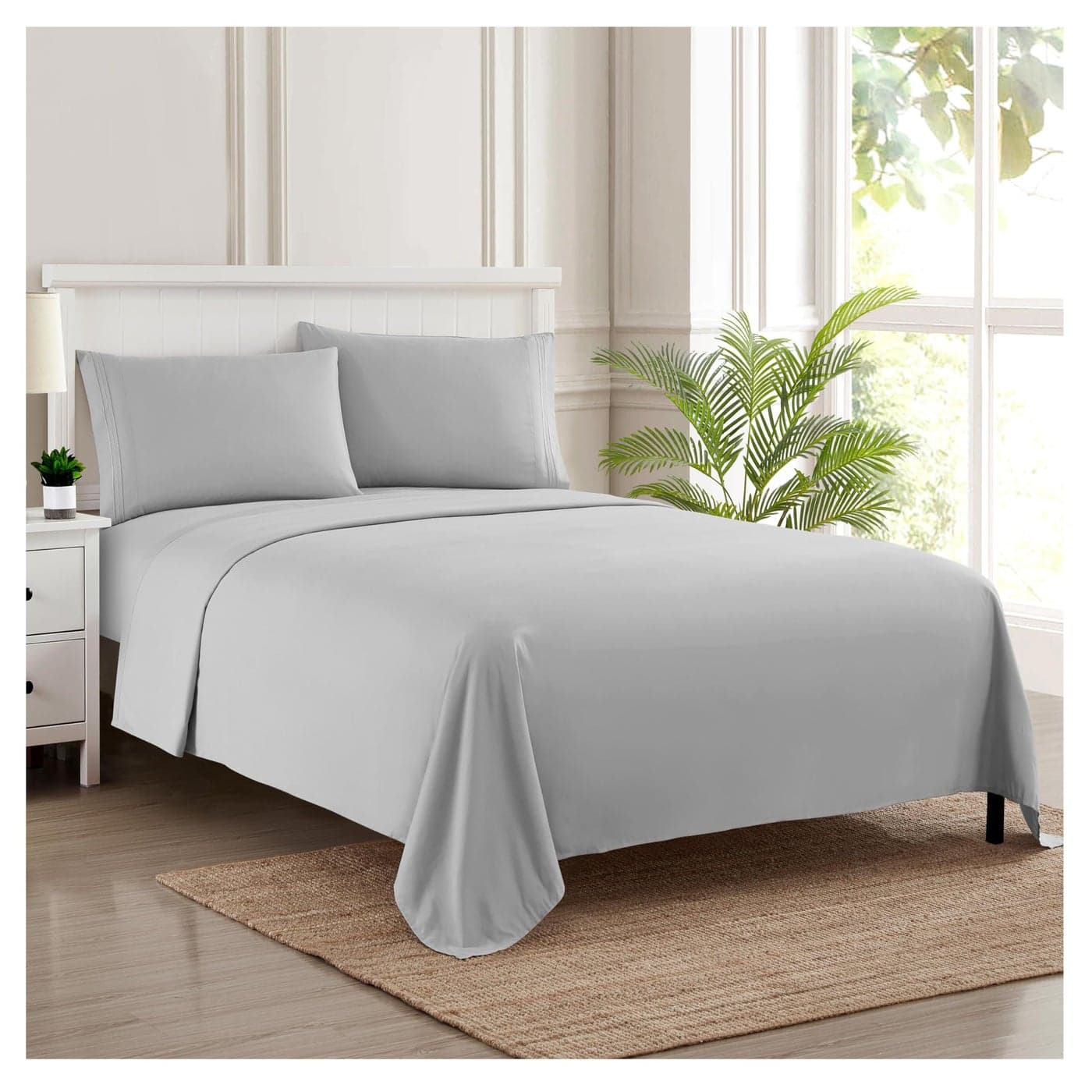 Twin Sheets Breathable Luxury Sheets with Full Elastic Secure Corner Straps Built In 1800 Supreme Collection Extra Soft Deep Pocket Bedding Set Sheet Set Twin Silver