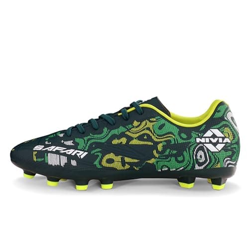 Nivia Safari Football Stud for Men, PU Synthetic Leather Upper, TPU Sole, Die-Cut EVA Sockliner, Ideal for Hard & Grassy Surfaces, Dark Green, UK-03