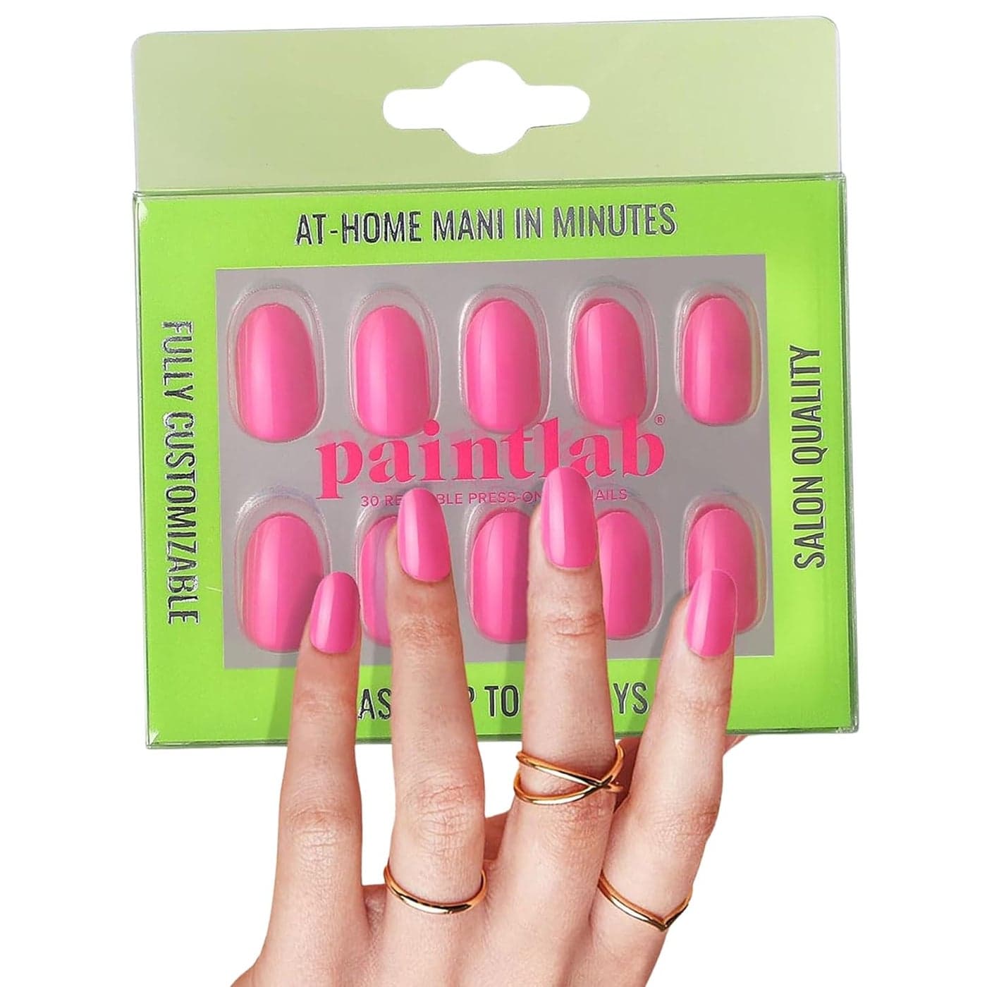 PaintLab Press-On Nails Manicure Kit, Signature Pink, 30-Piece Set, Long-Lasting Fake Nails with Glue, File, Prep Pad & Cuticle Stick