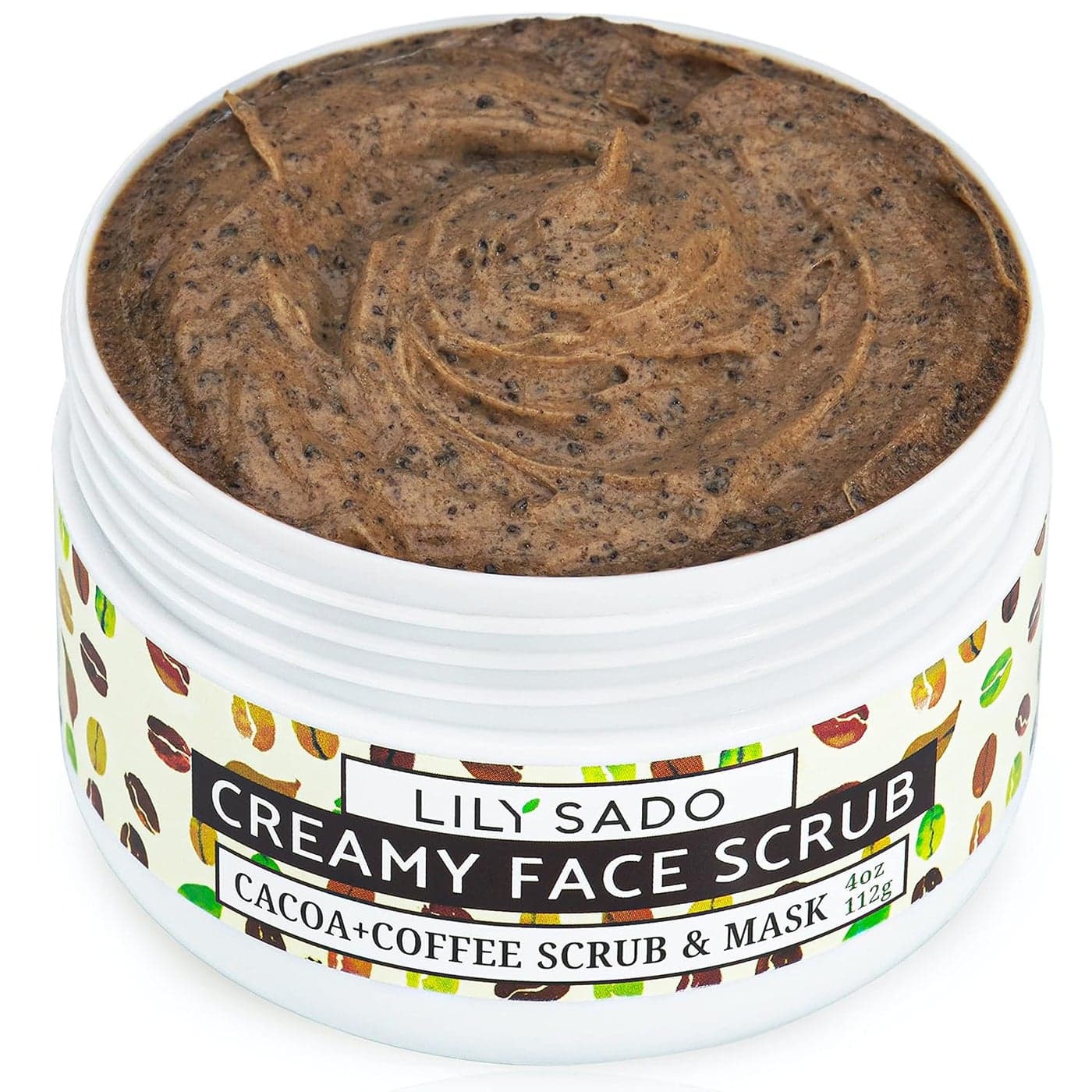 LILY SADO LILY SADO Cocoa Coffee Creamy Face Scrub Best Exfoliating VEGAN Facial Cleanser for Women Men Natural Face Wash Exfoliates Energizes Skin Treats Acne Reduces Pore Size 4 oz