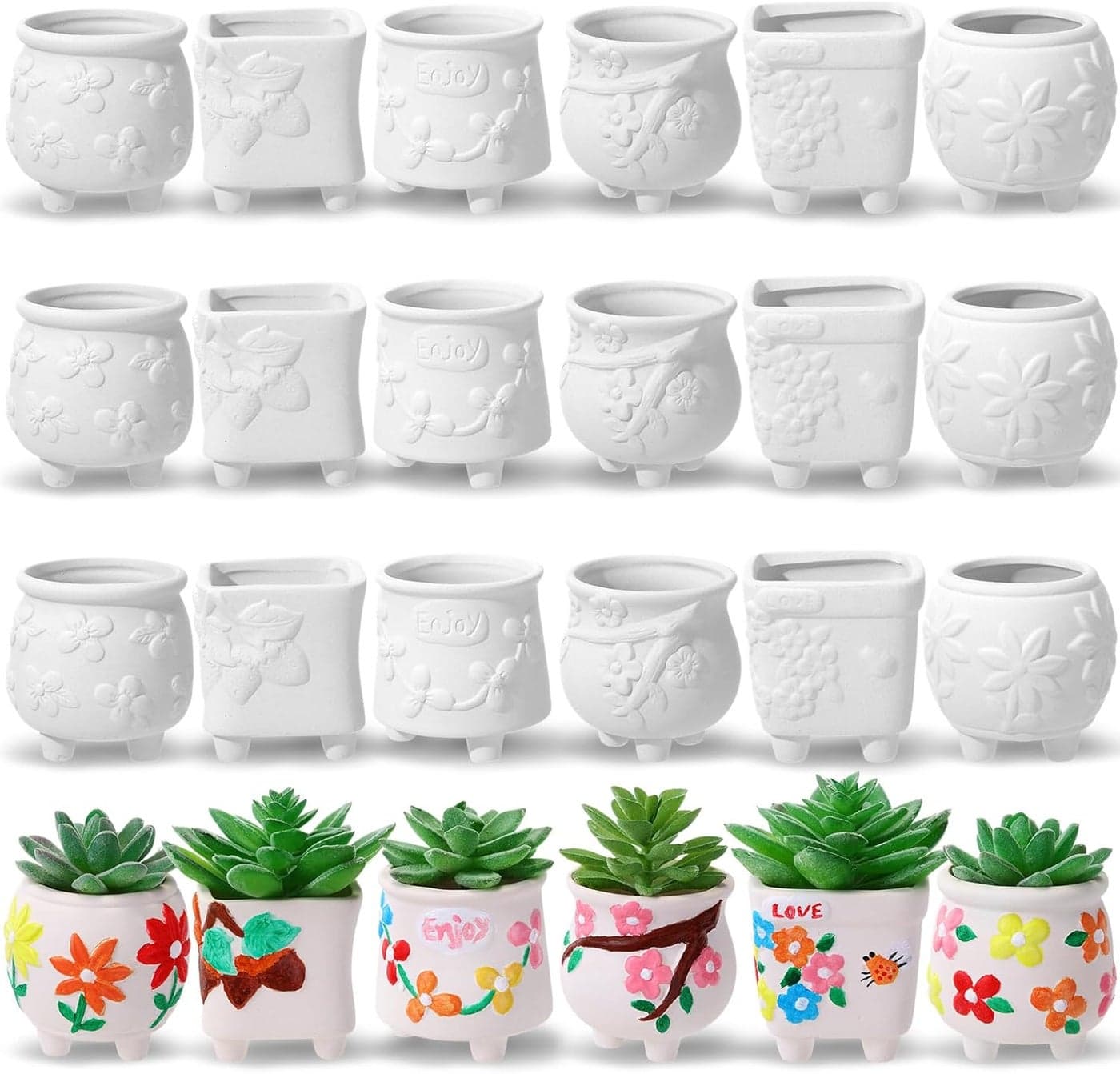 Leitee 18 Pcs Paint Your Own Ceramic Pot Bulk Ceramics to Painting Succulent Pots Ready to Paint Small White Ceramic Pot Mini Succulent Planters Pottery Painting for AdultsLovely Flowers