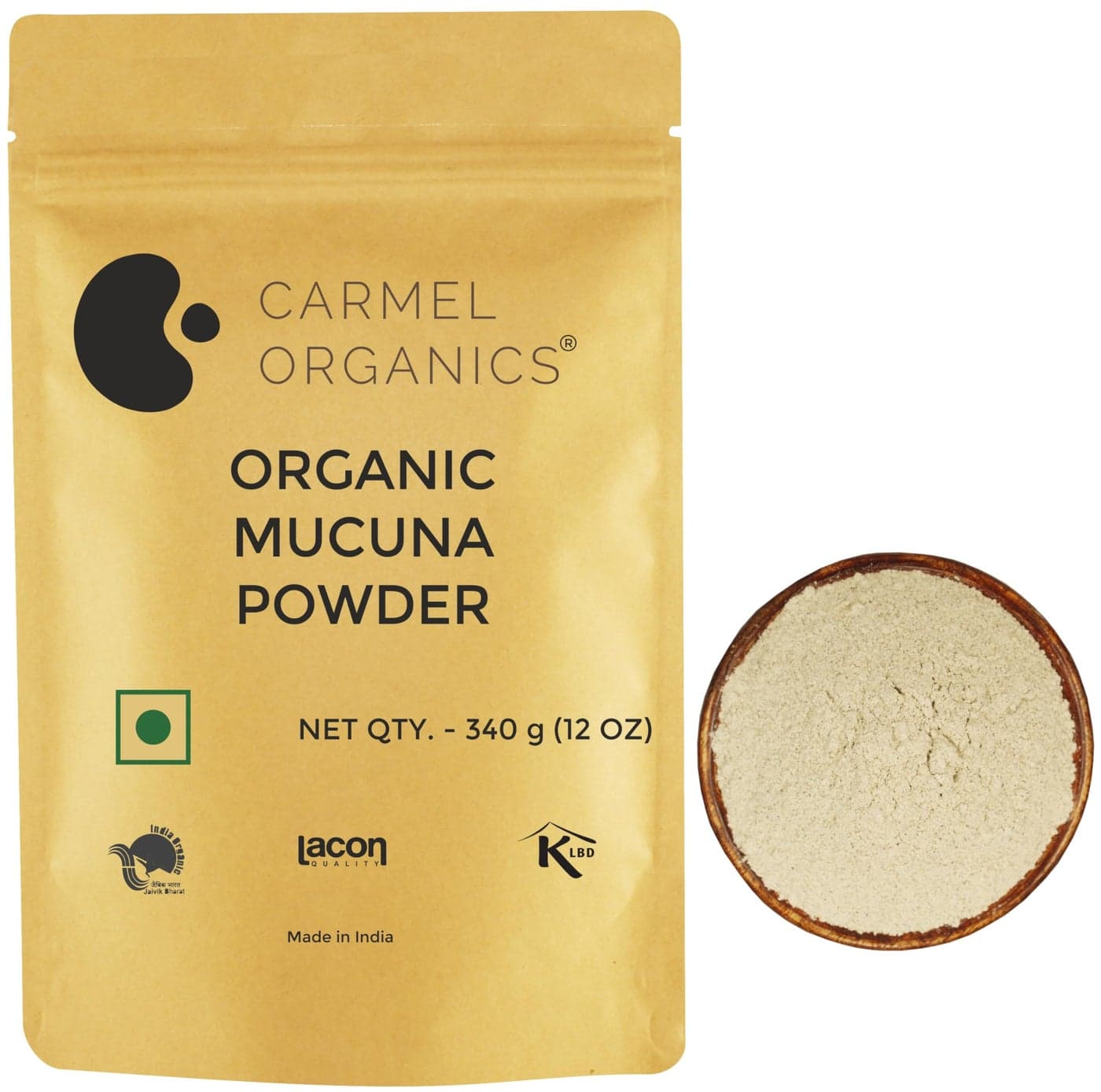 CARMEL ORGANICS Mucuna (Kapikacchu) White Seed Powder 340 Grams Rejuvenate Body & Mind | Jaivik Bharat Certified | Non-GMO | Kapikachu Podi | No Added Preservatives | Mucuna Pruriens