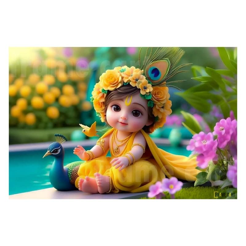 Frame Cart Baby Krishna Poster - Bal Gopal Photo | Kanha Ji Religious photo for Pregnant Women Bedroom Wall | Unframed Vinyl Poster 12x18 (Design 11)