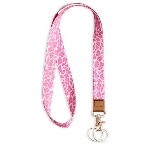 Knagsfa Lanyards for Keys, Neck Lanyards for ID Badges with Metal Hook, Cute Keychain Lanyard for Women, Hot Pink Leopard
